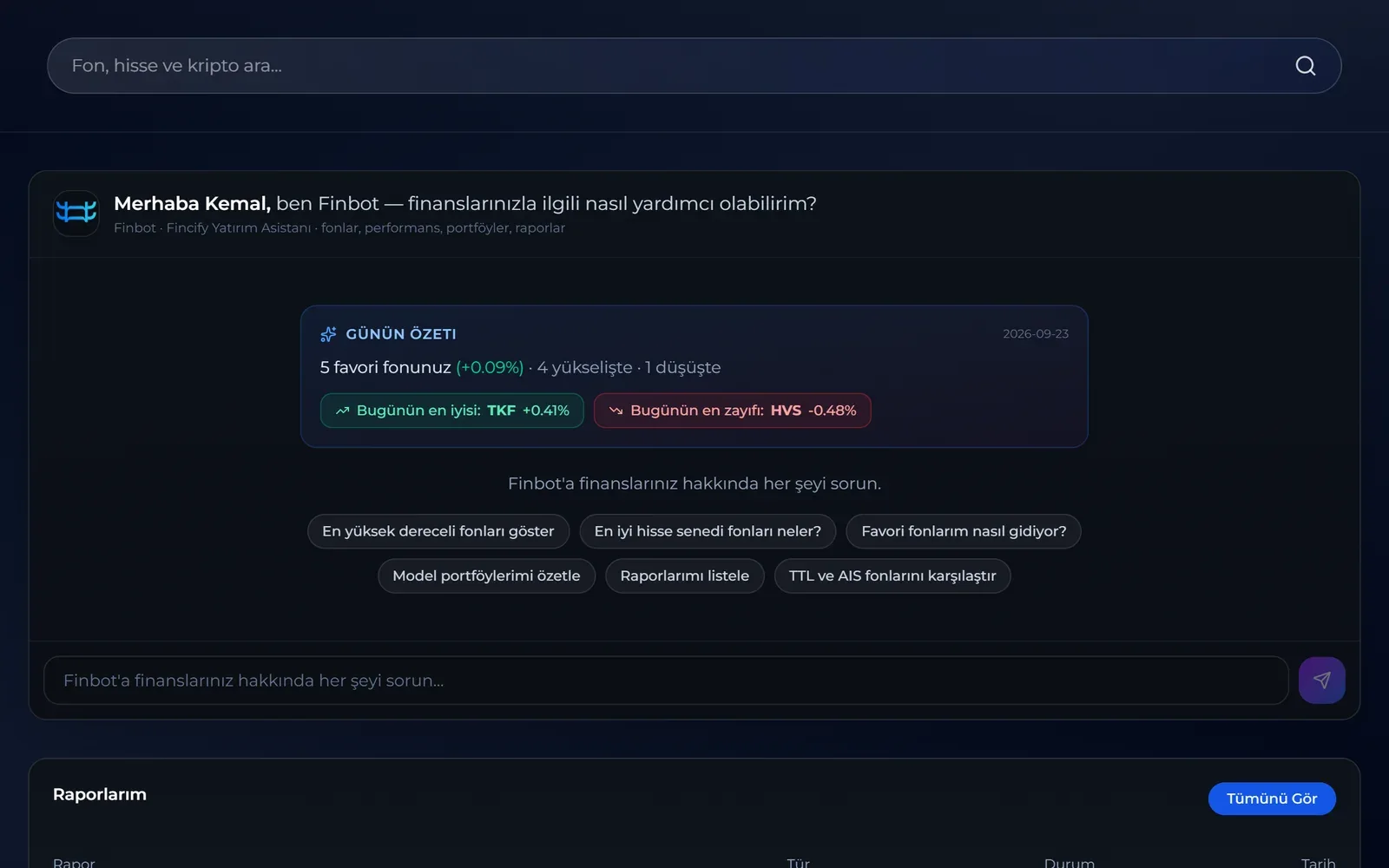 Finicify Finbot yatırım asistanı
